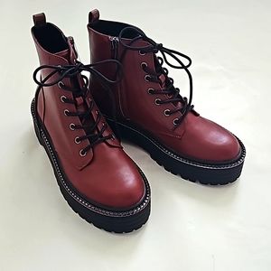 NWB BCBGeneration Kayte Combat boots in Burgundy, Women's size 8M